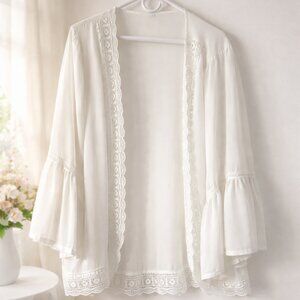 Sheer Lace Kimono Cardigan White Size Large Boho